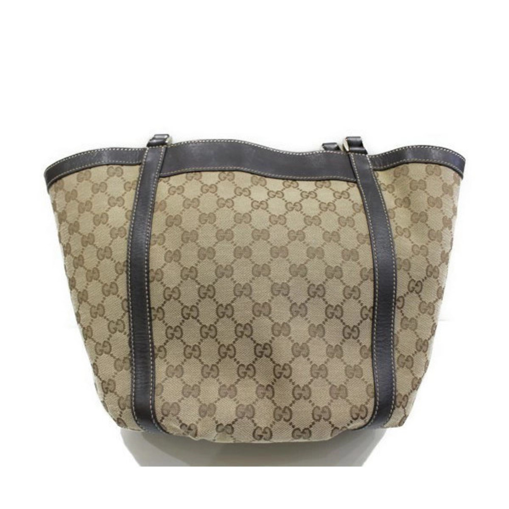 Gucci GG Leather Handbag Tote Brown Bag Shoulder Canvas Beige